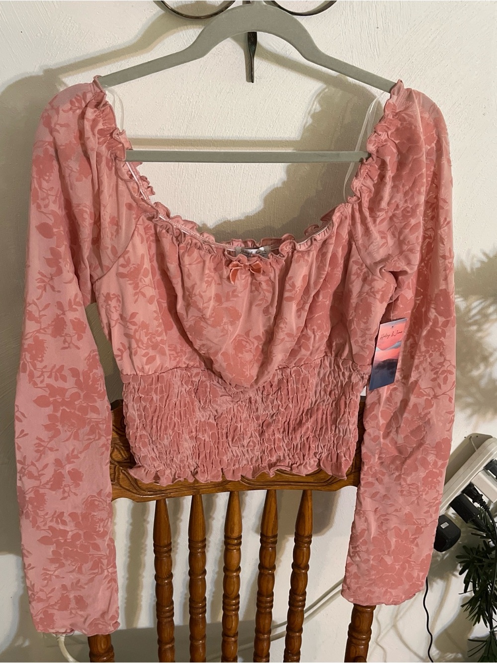 Women's Pink Floral Smocked Long-Sleeve Top